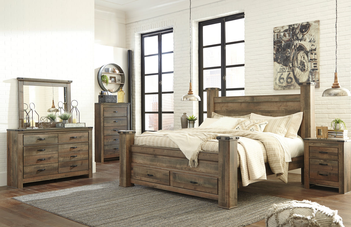 Trinell Brown King Poster Bed with Dresser, Chest and 2 Nightstands from Ashley Furniture - Luna Furniture
