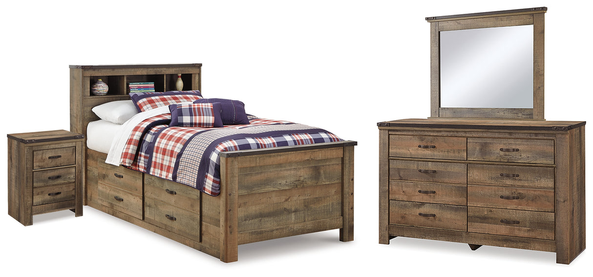 Trinell Brown Twin Bookcase Storage Bed, Dresser, Mirror and Nightstand from Ashley - Luna Furniture