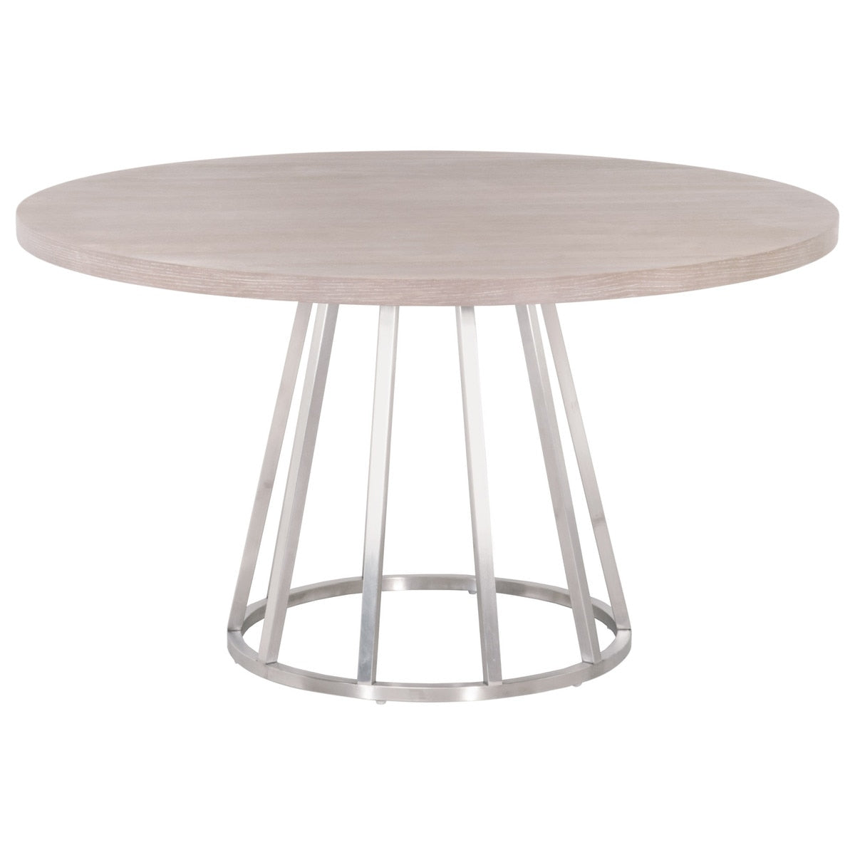 Turino 54" Round Dining Table in Natural Gray Acacia, Brushed Stainless Steel from Essentials For Living - Luna Furniture
