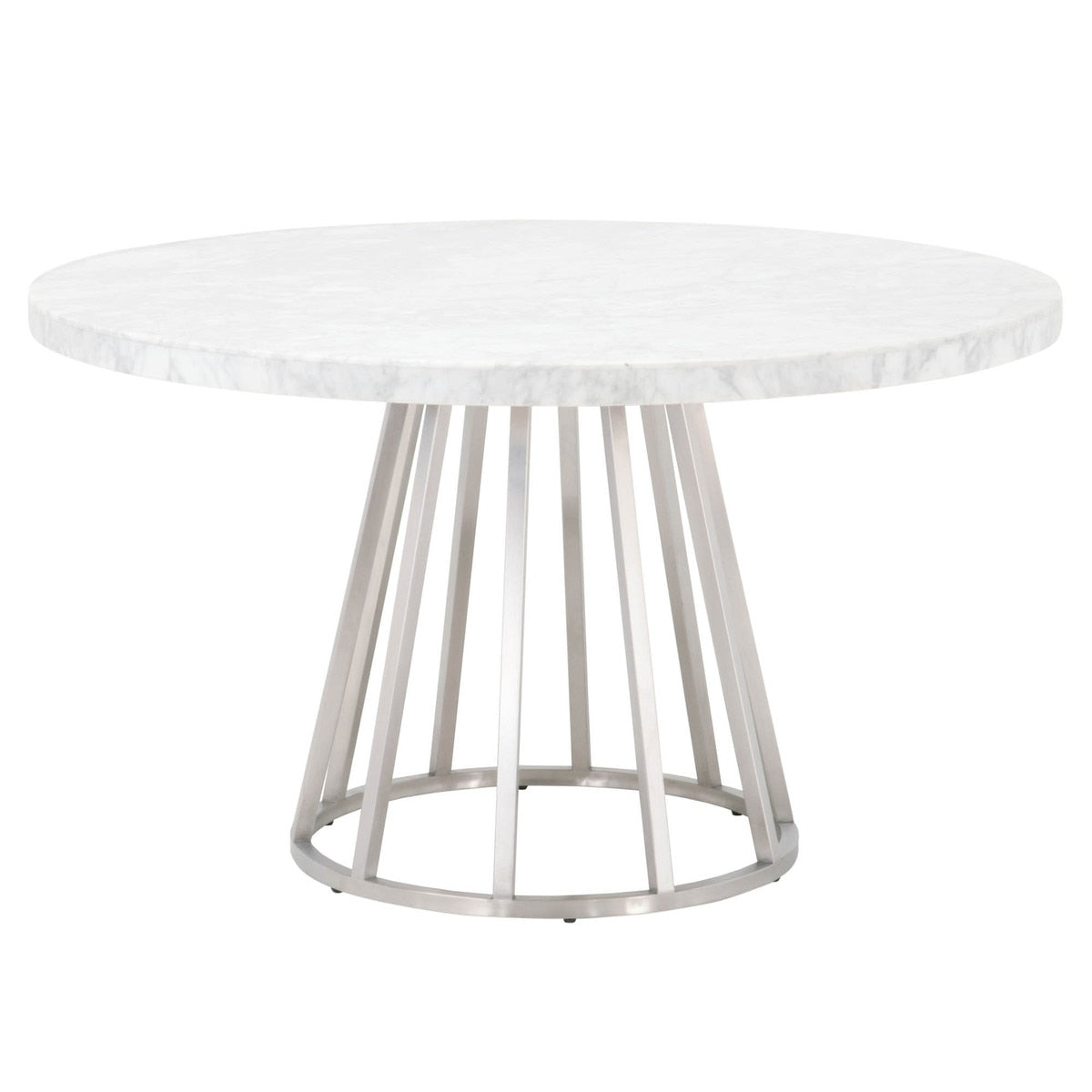 Turino 54" Round Dining Table in White Carrera Marble, Brushed Stainless Steel from Essentials For Living - Luna Furniture