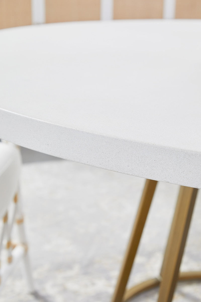Turino 54" Round Dining Table in White Concrete, Brushed Gold from Essentials For Living - Luna Furniture