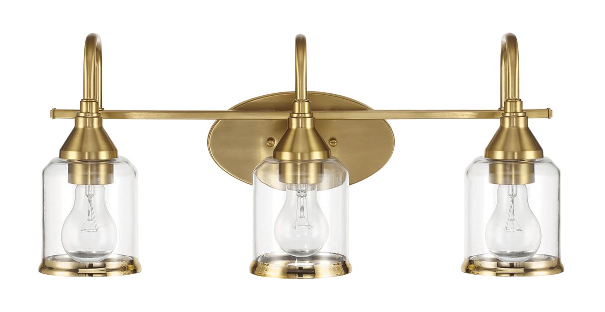 Twilight Three Lights Brushed Gold Contemporary Vanity Light 22"W × 10"H × 7.48"E with Clear Glass from Ashcroft Furniture - Luna Furniture