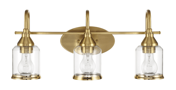 Twilight Three Lights Brushed Gold Contemporary Vanity Light 22"W Ć 10"H Ć 7.48"E with Clear Glass