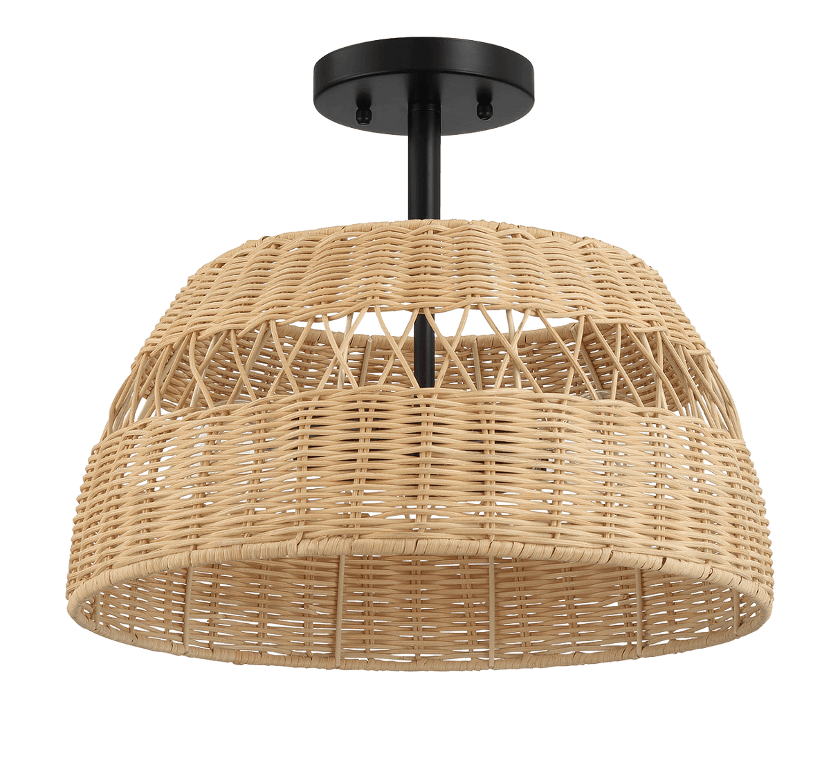 Twinkle Double Lights Semi Flush With Rattan Shade Black Metal Finish for Farmhouse Style from Midinmod - Luna Furniture