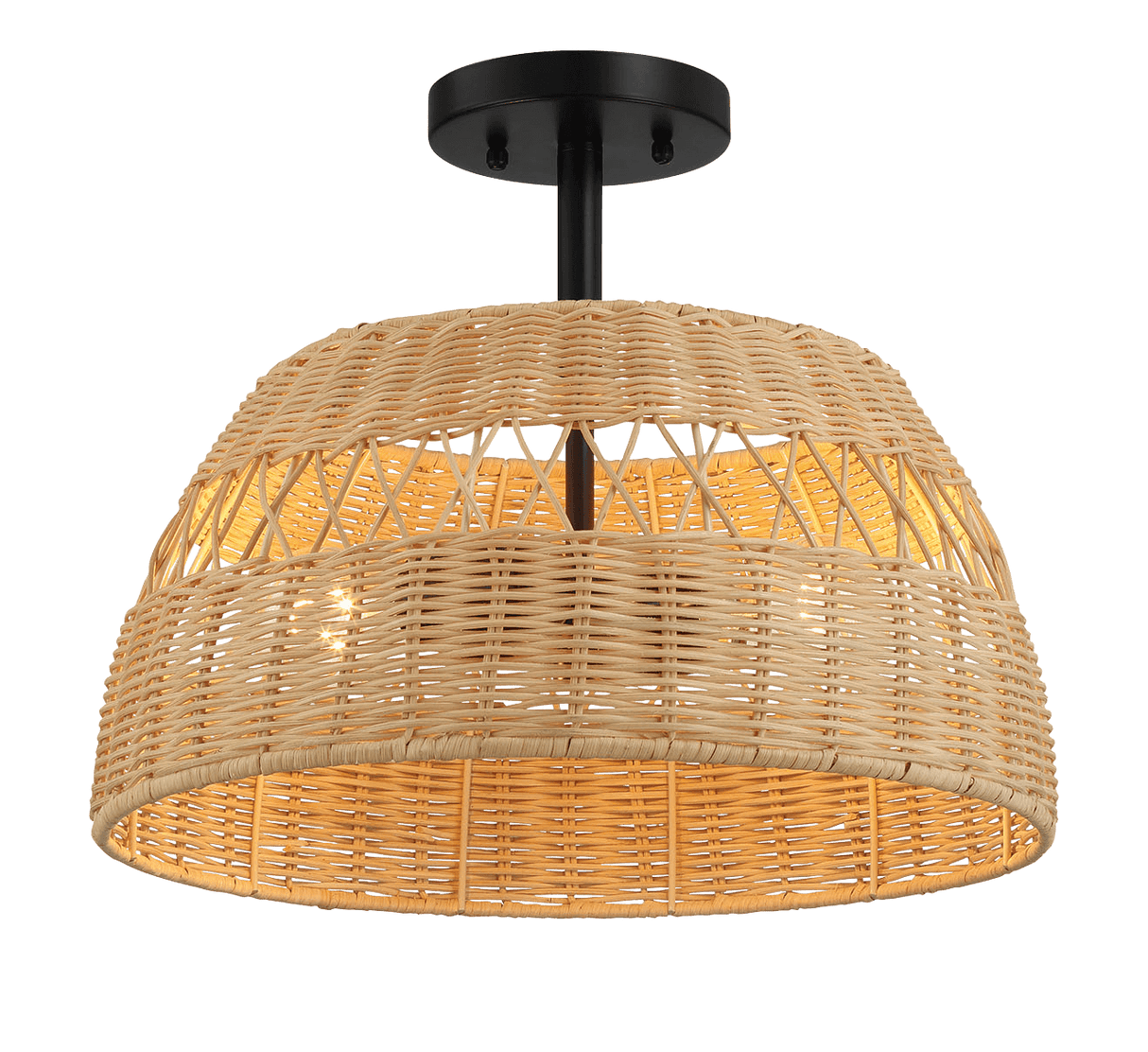 Twinkle Double Lights Semi Flush With Rattan Shade Black Metal Finish for Farmhouse Style from Midinmod - Luna Furniture