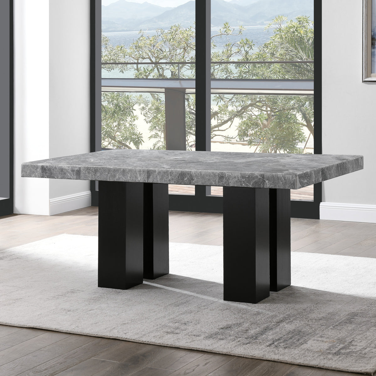 Camila Black 9-Piece Rectangle Gray Mable Top Dining Set from Steve Silver - Luna Furniture
