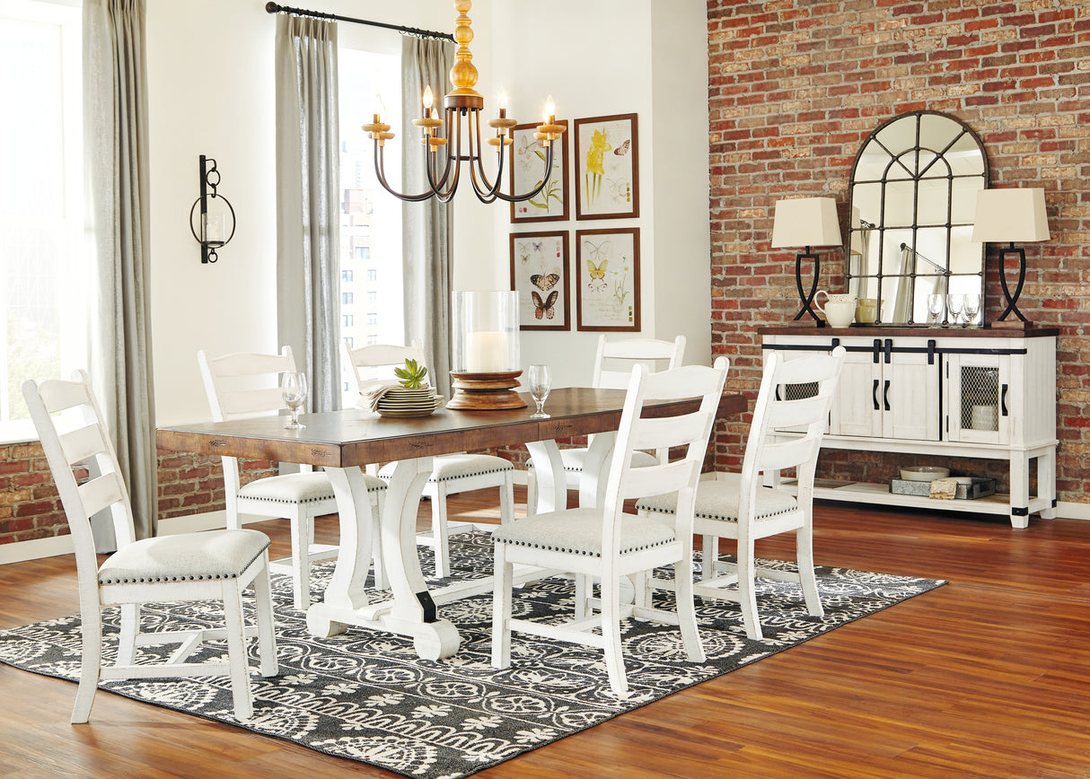 Valebeck Dining Table and 8 Chairs with Storage in White/Brown from Ashley Furniture - Luna Furniture