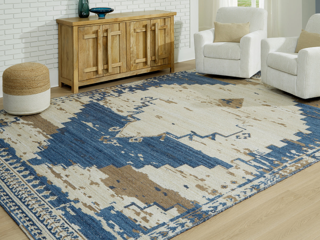Varnler Blue/Brown/Tan Extra Large Rug from Ashley - Luna Furniture