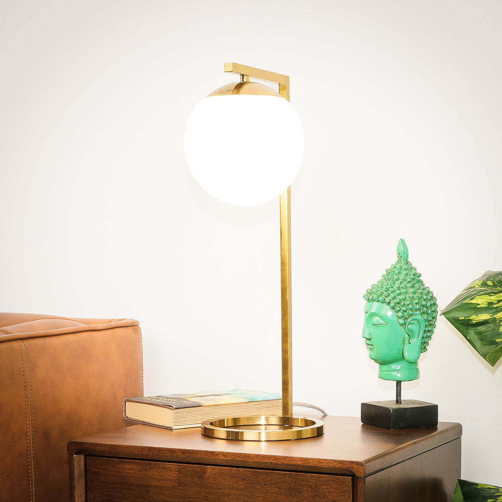 Velvet Globe Table Lamp White Opal Glass with Dimmer Switch Inline from Midinmod - Luna Furniture
