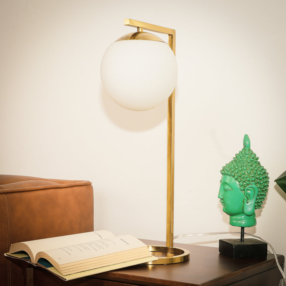 Velvet Globe Table Lamp White Opal Glass with Dimmer Switch Inline from Midinmod - Luna Furniture
