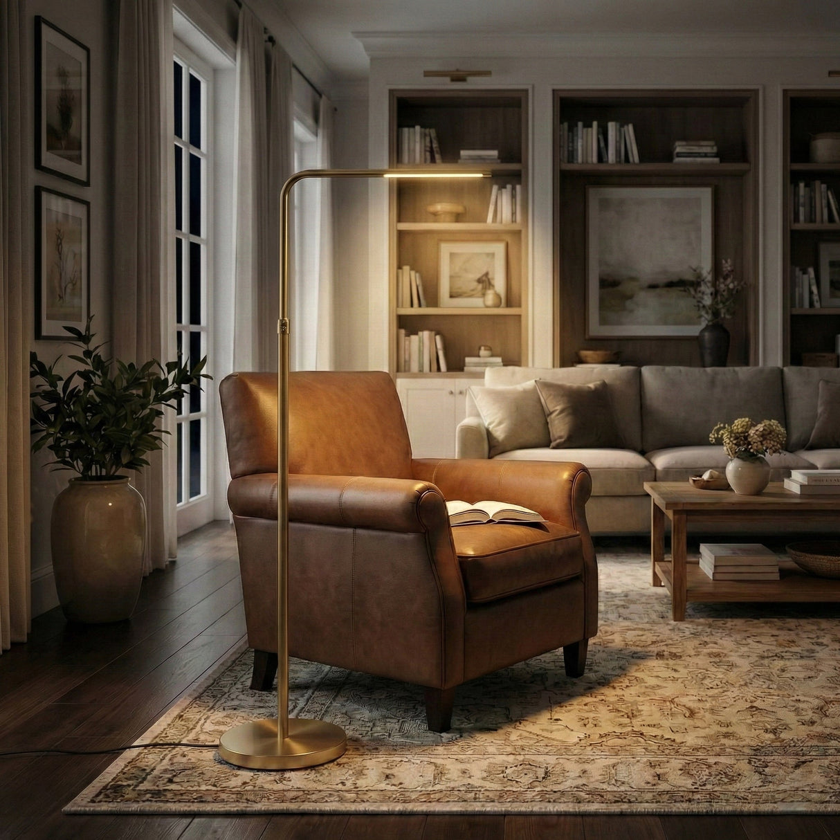 Verve Brassed Gold Floor Lamp with On/Off Switch Adjustable Led Round Base from Ashcroft Furniture - Luna Furniture