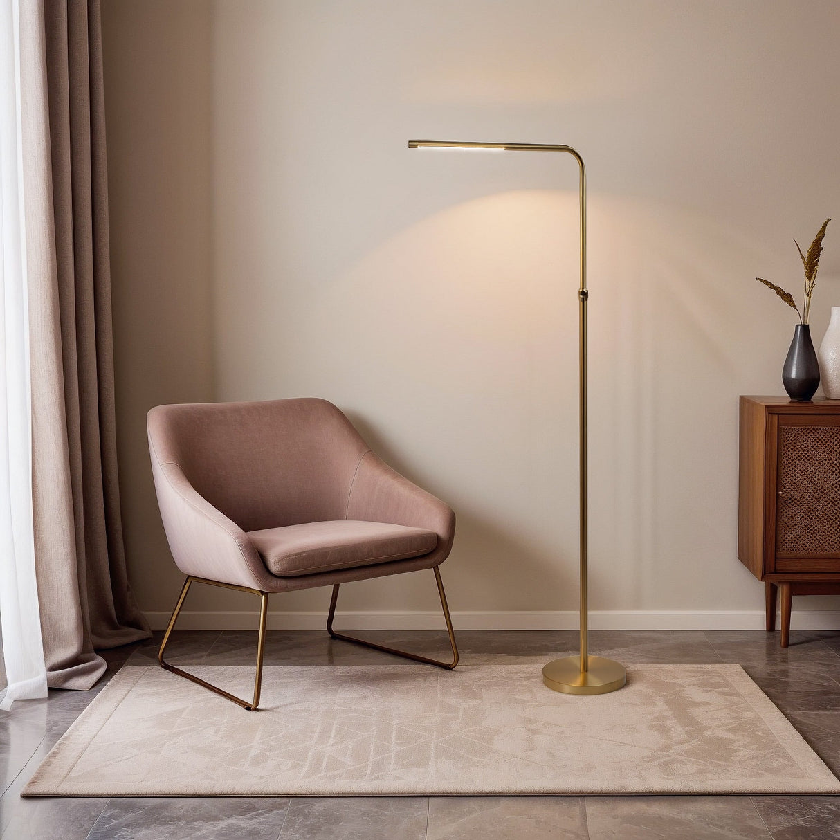 Verve Brassed Gold Floor Lamp with On/Off Switch Adjustable Led Round Base from Midinmod - Luna Furniture