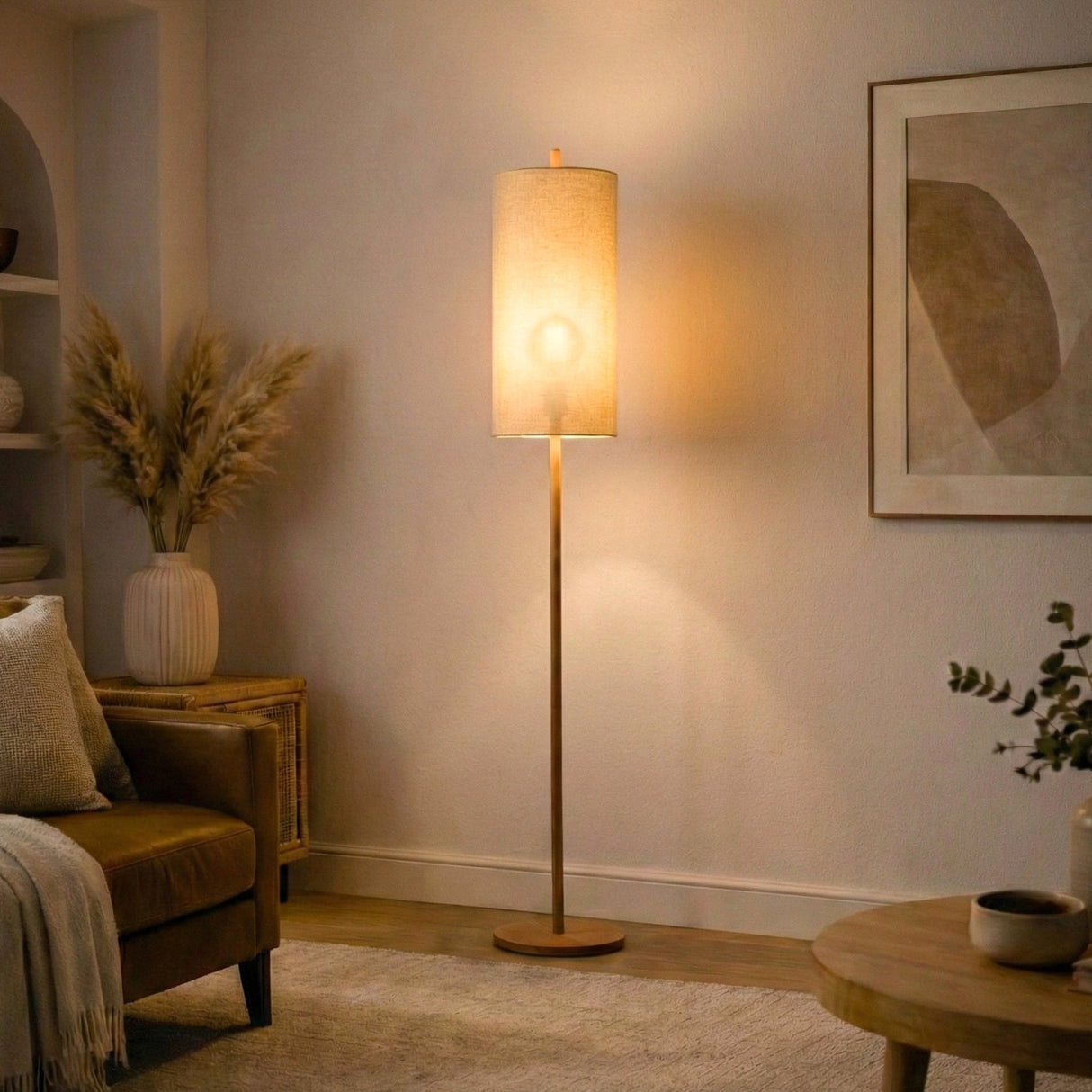 Vialux Floor Lamp - Oak and Natural from Ashcroft Furniture - Luna Furniture