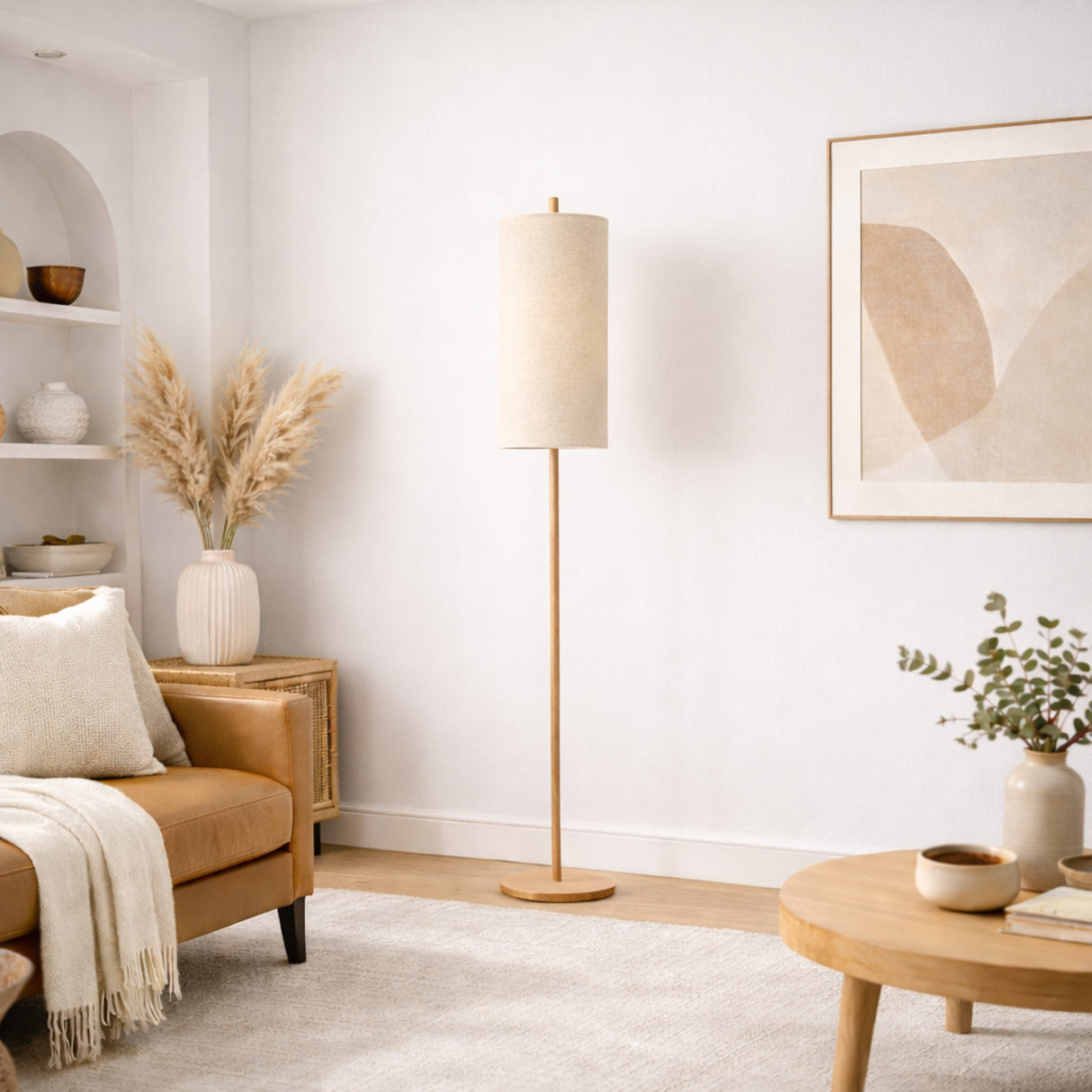Vialux Floor Lamp - Oak and Natural from Ashcroft Furniture - Luna Furniture