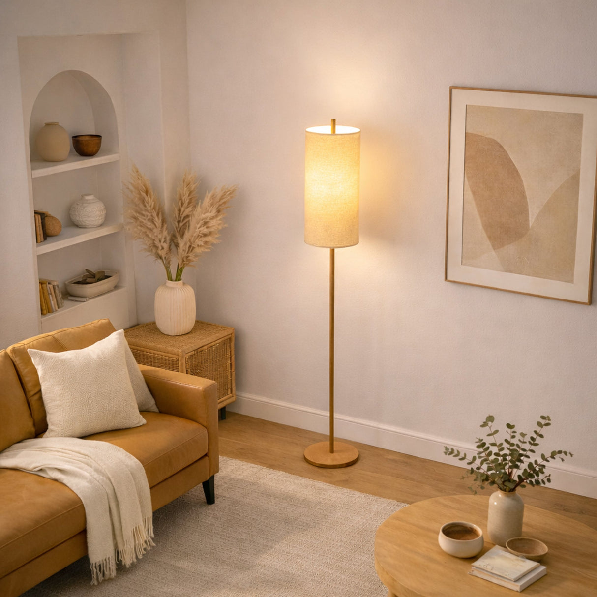 Vialux Floor Lamp - Oak and Natural from Ashcroft Furniture - Luna Furniture