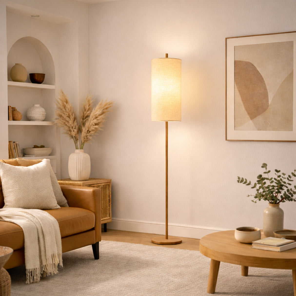 Vialux Floor Lamp - Oak and Natural from Ashcroft Furniture - Luna Furniture