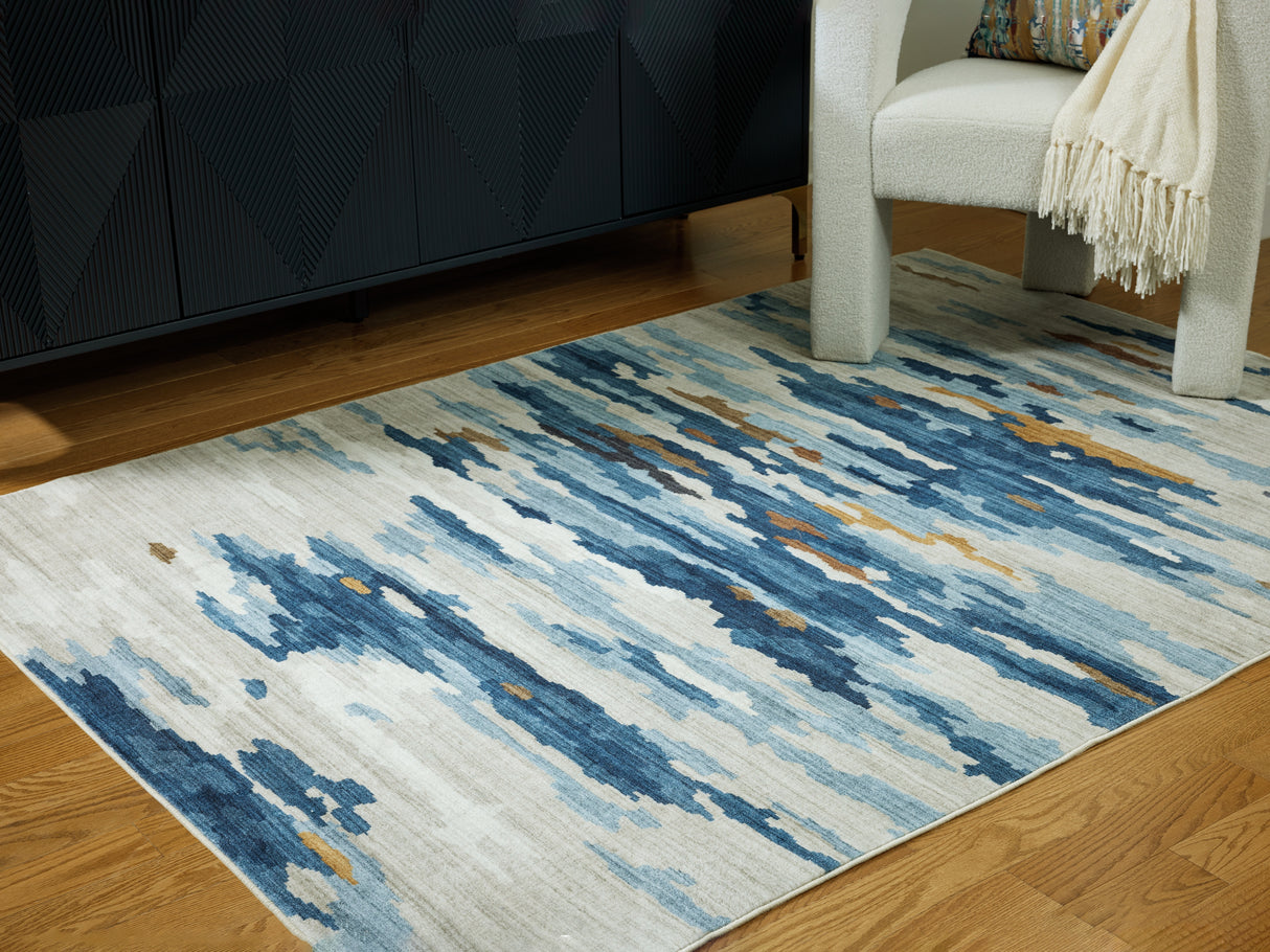 Vinlett Cream/Blue/Brown Washable Large Rug from Ashley - Luna Furniture