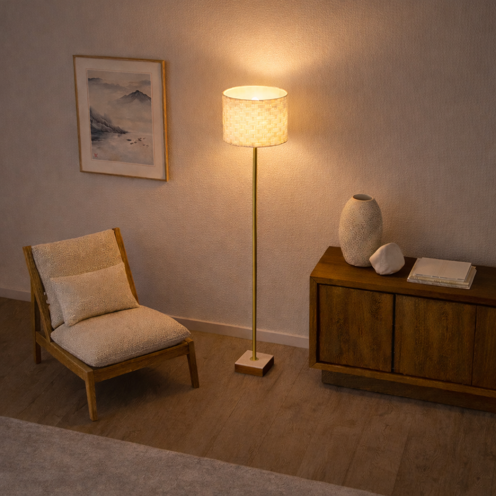 Viora Marble Base Floor Lamp - Dark Brown and White from Ashcroft Furniture - Luna Furniture