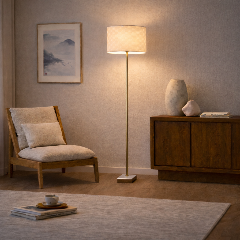 Viora Marble Base Floor Lamp - Dark Brown and White from Ashcroft Furniture - Luna Furniture
