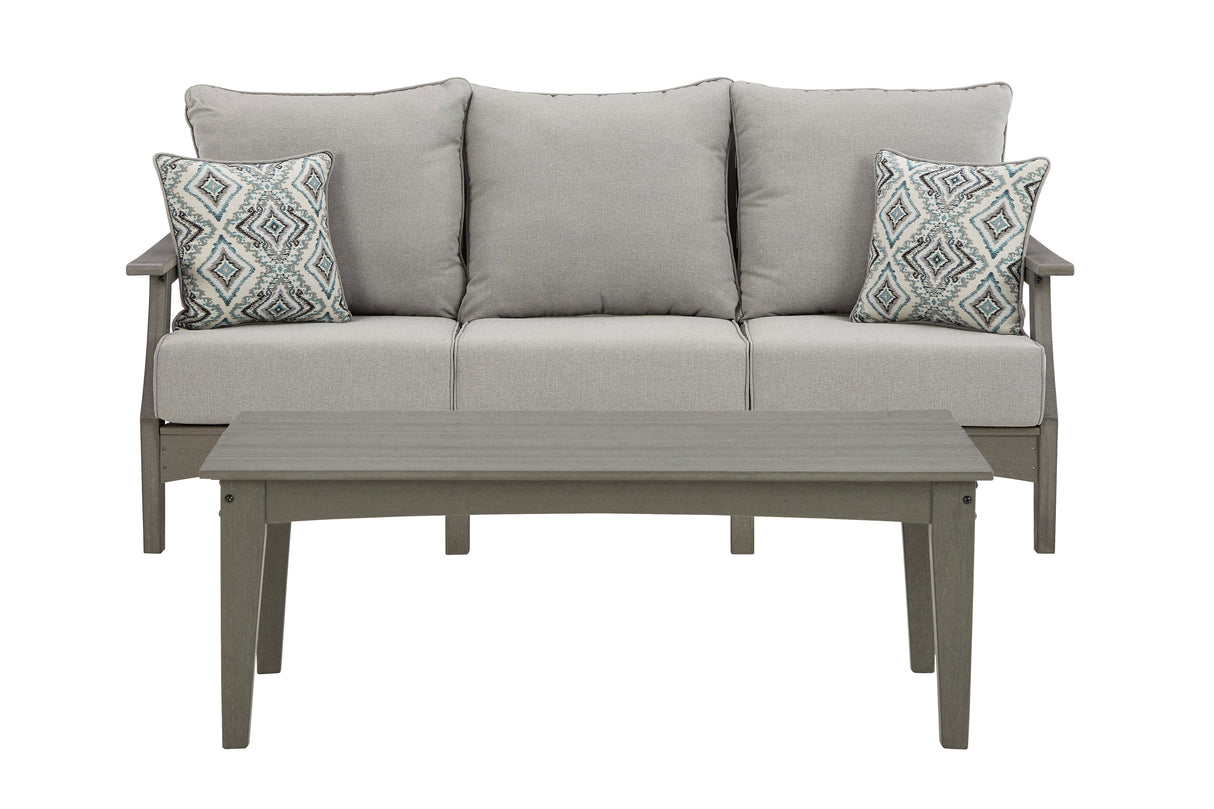 Visola Outdoor Sofa with Coffee Table in Gray from Ashley - Luna Furniture