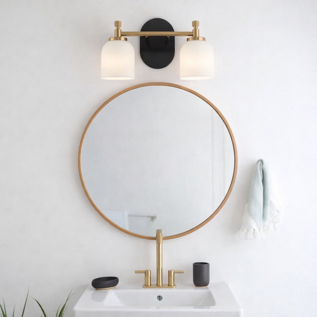 Vortex Two Lights Vanity in Traditional Style for Over Bathroom Mirror Wall Sconce 12.25"W × 10.125"H × 5.5"E With White Frosted Glass from Ashcroft Furniture - Luna Furniture