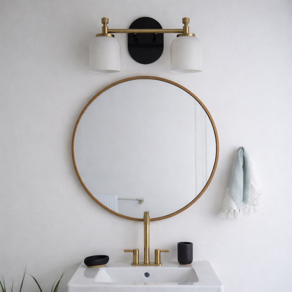 Vortex Two Lights Vanity in Traditional Style for Over Bathroom Mirror Wall Sconce 12.25"W × 10.125"H × 5.5"E With White Frosted Glass from Ashcroft Furniture - Luna Furniture