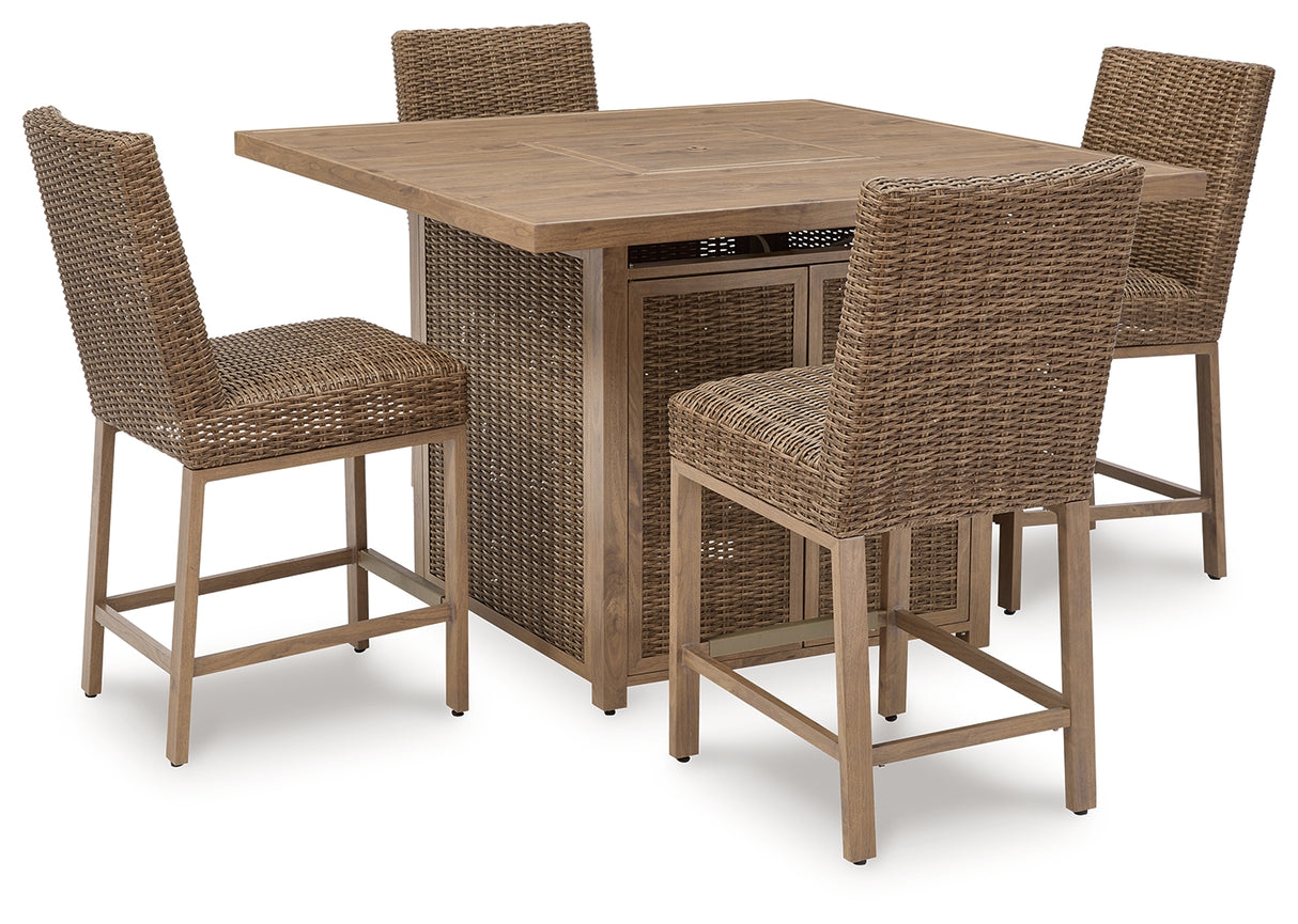 Walton Bridge Outdoor Bar Table and 4 Barstools in Driftwood from Ashley - Luna Furniture
