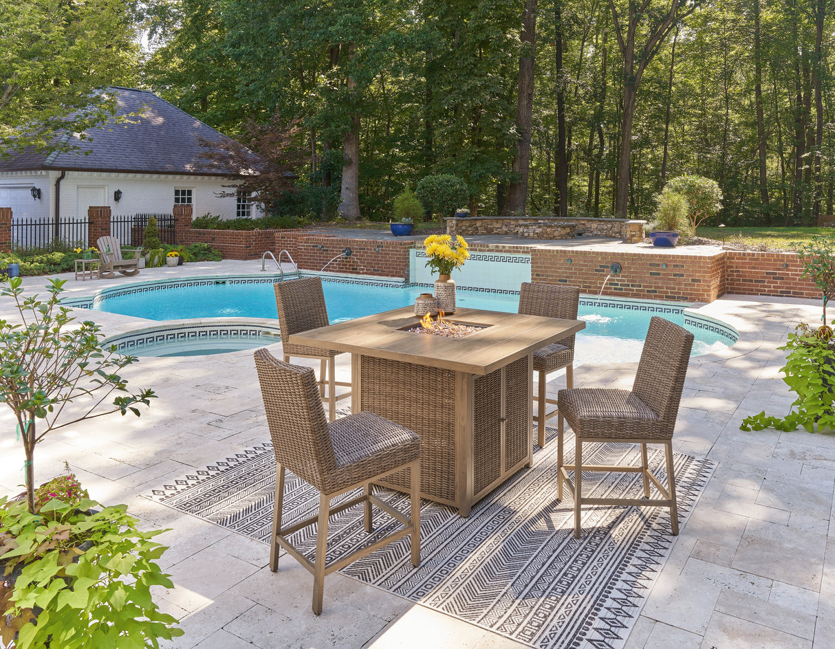 Walton Bridge Outdoor Bar Table and 4 Barstools in Driftwood from Ashley - Luna Furniture