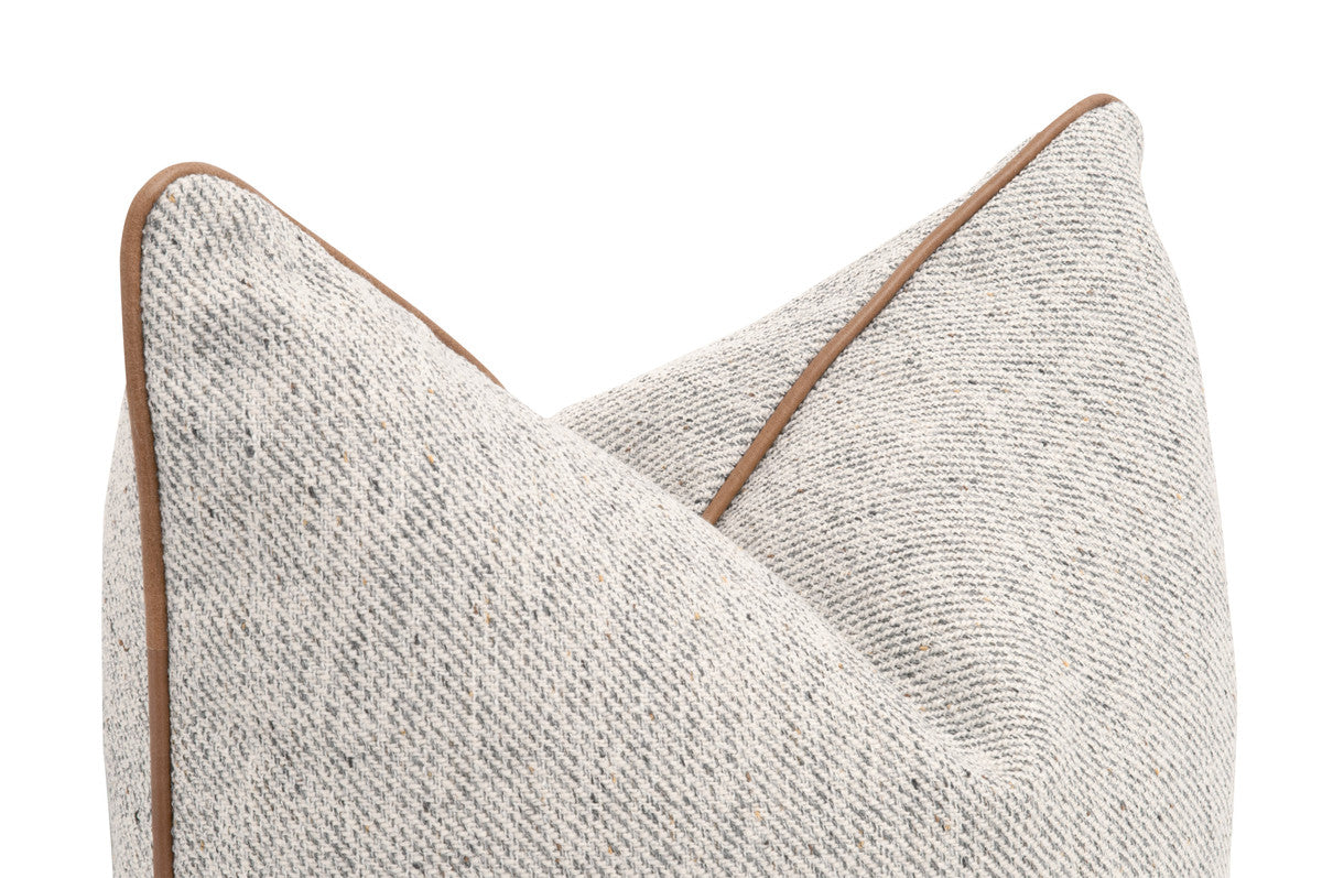 The Not So Basic 22" Essential Pillow in Howell Natural, Whiskey Brown Top Grain Leather Piping, Set of 2 from Essentials For Living - Luna Furniture