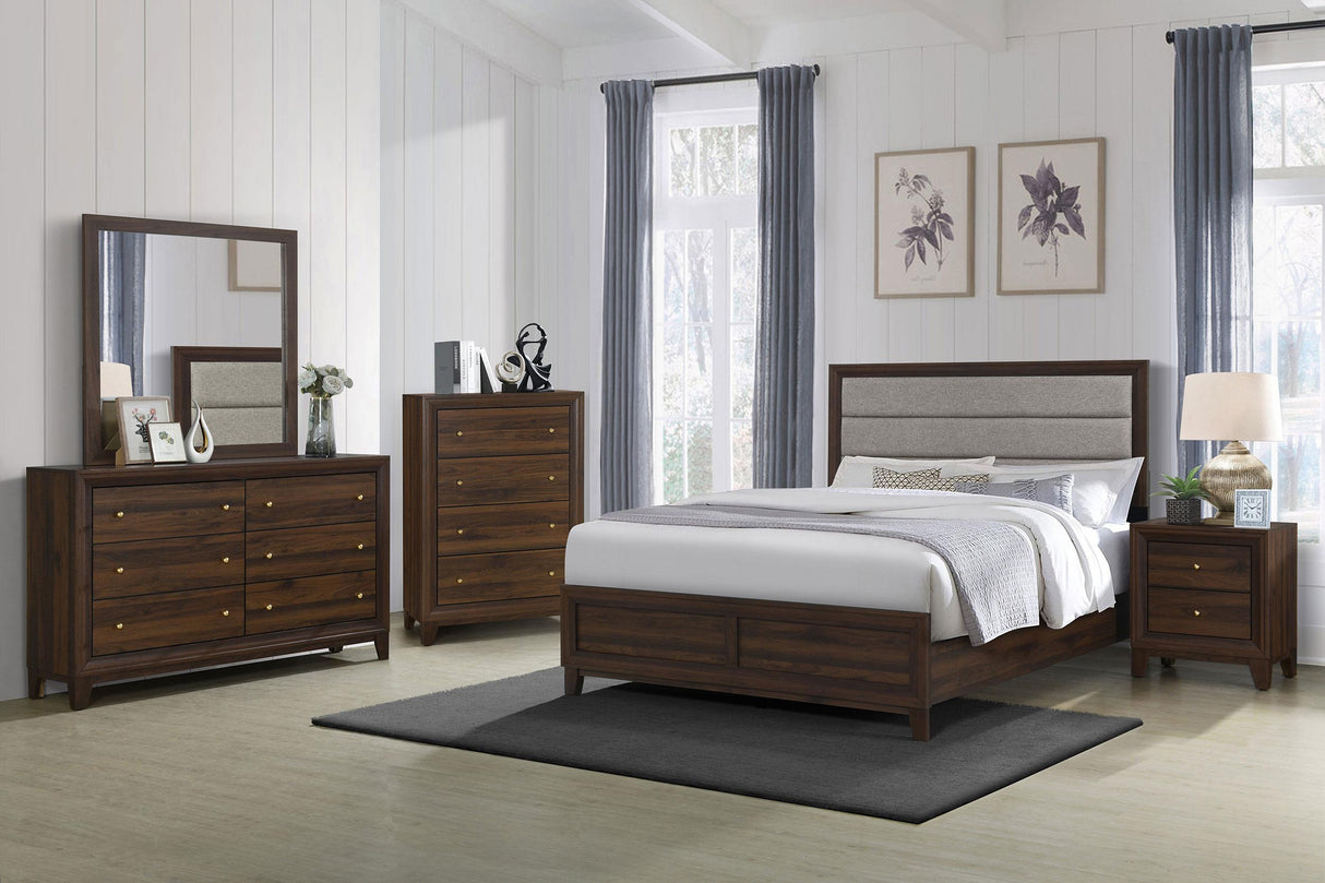 Welsley Walnut 50-inch Upholstered California King Bed from Coaster - Luna Furniture