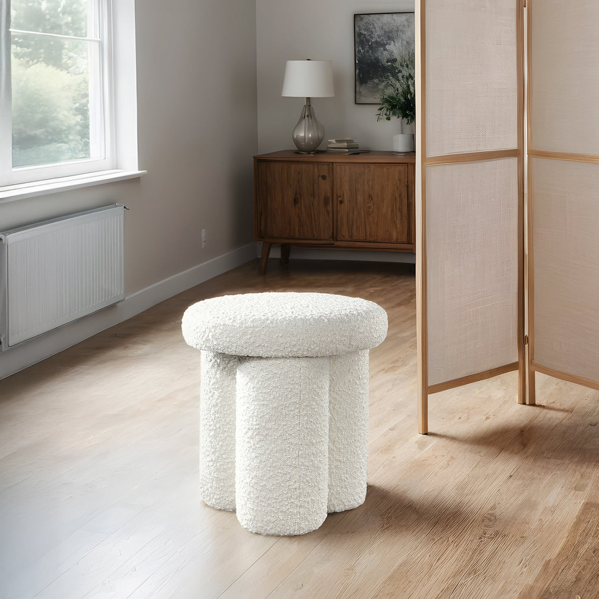 Wesley Ivory Boucle Stool from Ashcroft Furniture - Luna Furniture