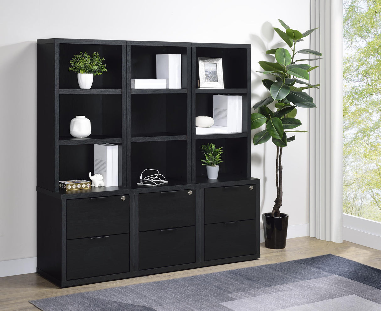 Westpark Black 3-Shelf Bookcase with Lockable Drawer and USB Ports from Coaster - Luna Furniture