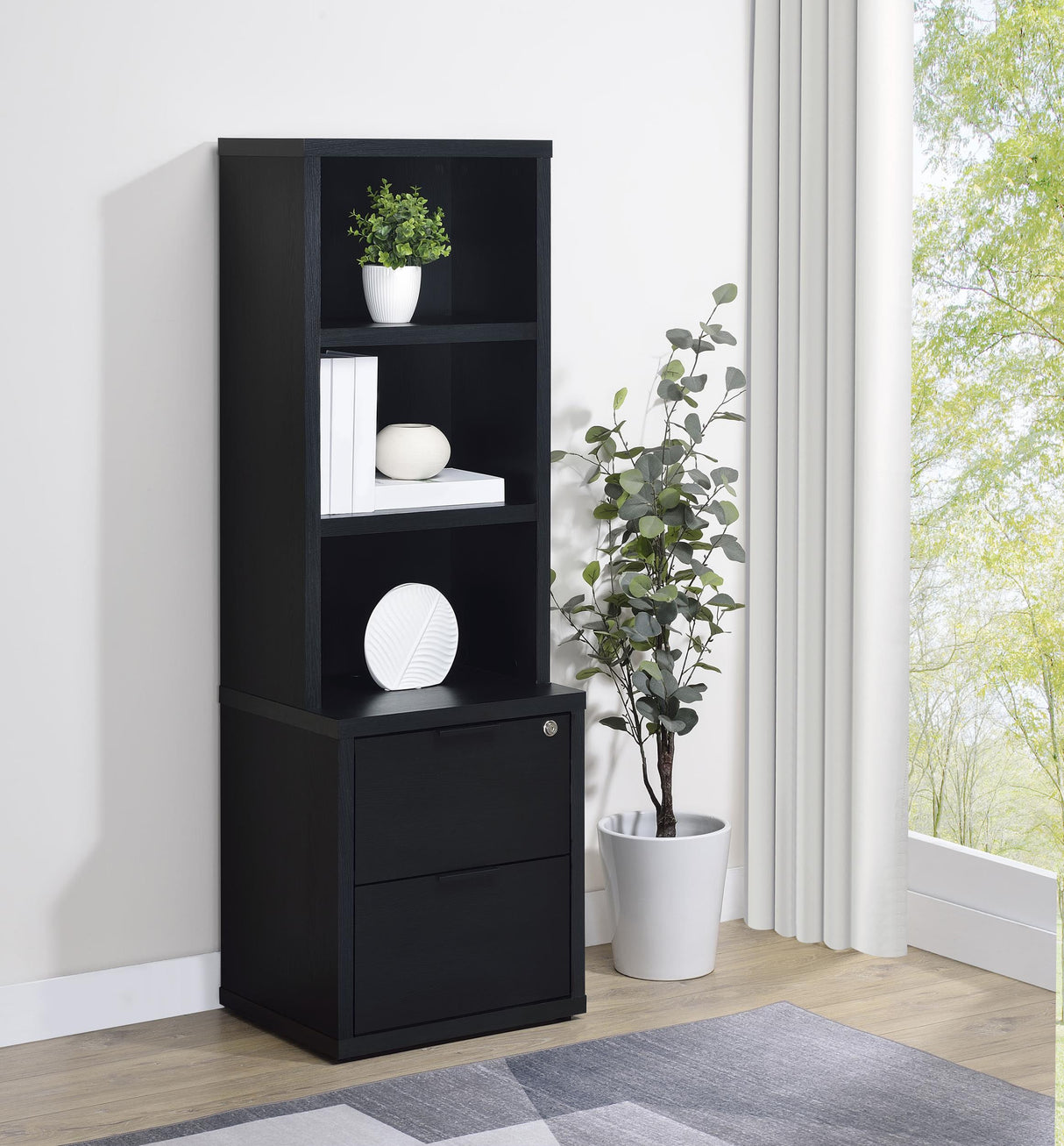 Westpark Black 3-Shelf Bookcase with Lockable Drawer and USB Ports from Coaster - Luna Furniture