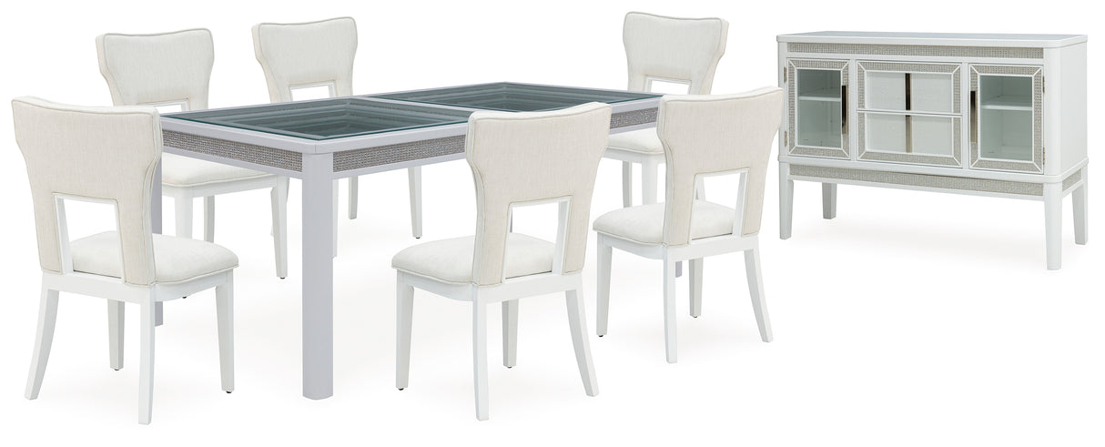 Chalanna White Dining Table and 6 Chairs with Server from Ashley - Luna Furniture