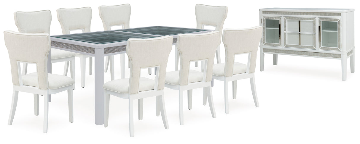 Chalanna White Dining Table and 8 Chairs with Server from Ashley - Luna Furniture