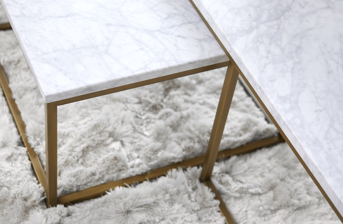 Carrera Nesting Coffee Table in White Carrera Marble, Brushed Gold from Essentials For Living - Luna Furniture