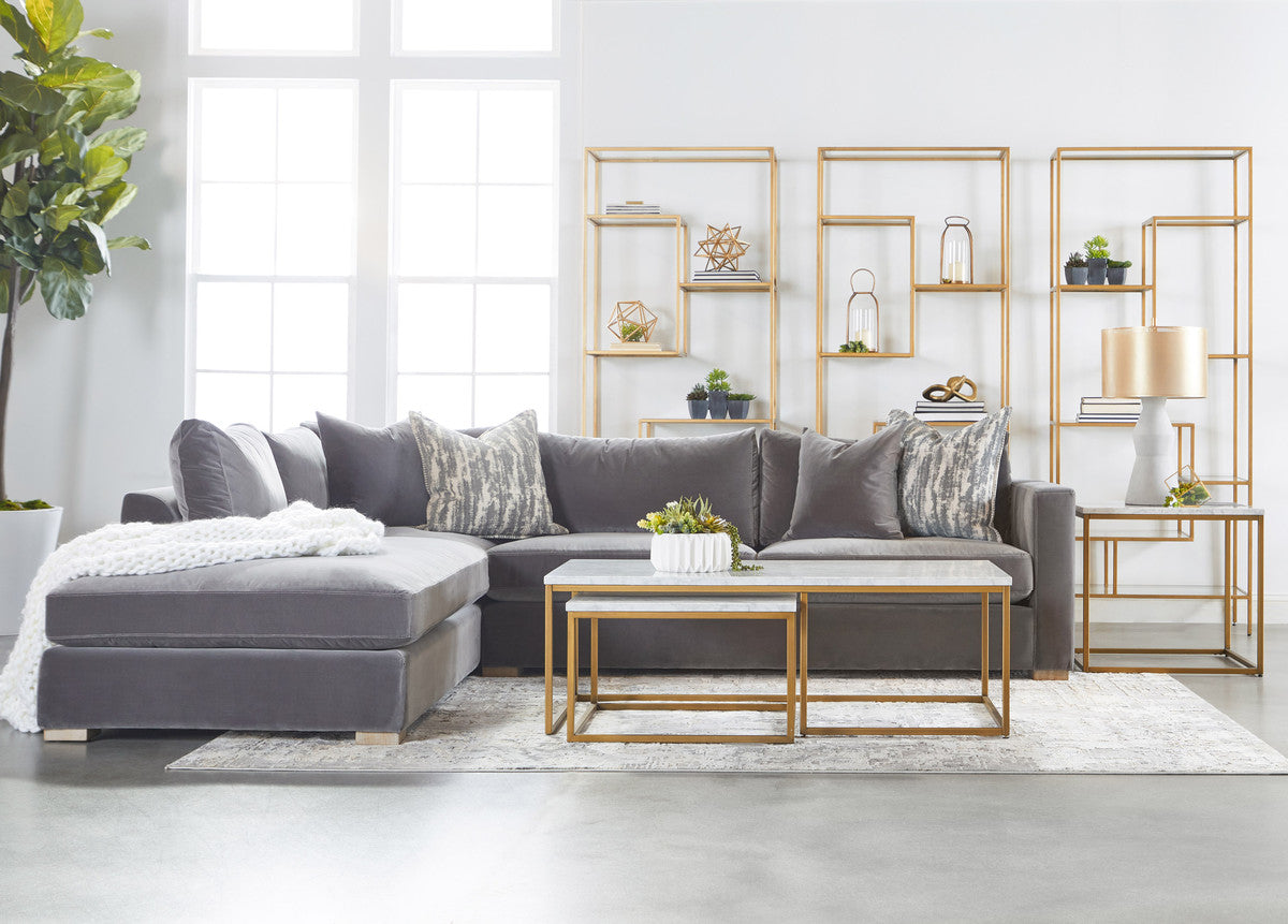 Carrera Nesting Coffee Table in White Carrera Marble, Brushed Gold from Essentials For Living - Luna Furniture