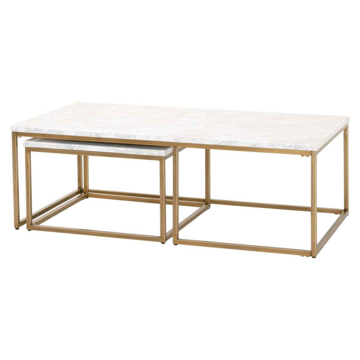 Carrera Nesting Coffee Table in White Carrera Marble, Brushed Gold from Essentials For Living - Luna Furniture