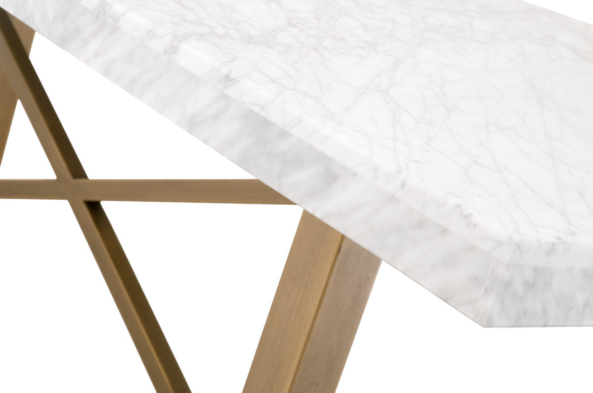 Carrera Dining Table in White Carrera Marble, Brushed Gold from Essentials For Living - Luna Furniture