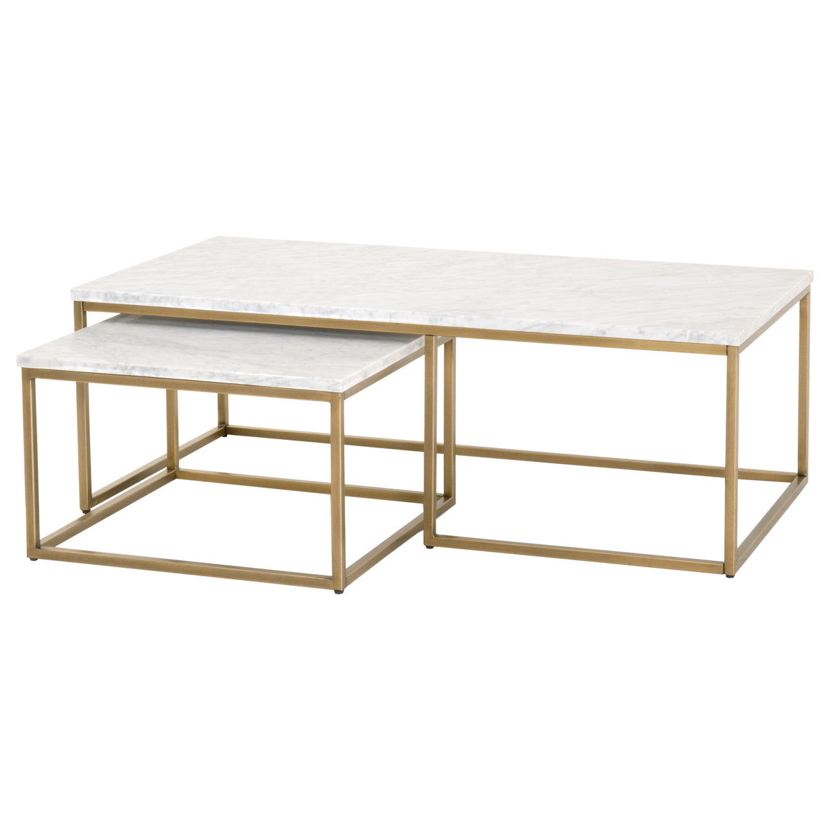 Carrera Nesting Coffee Table in White Carrera Marble, Brushed Gold from Essentials For Living - Luna Furniture