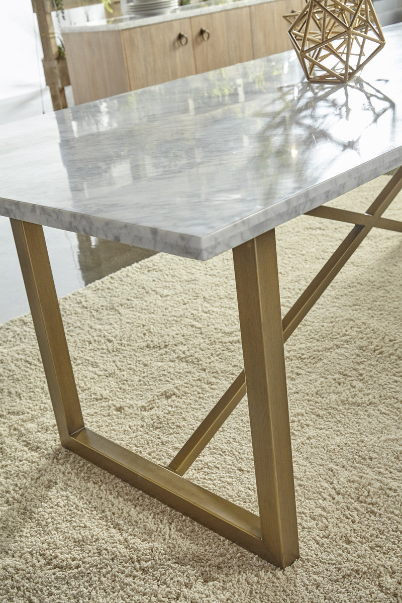 Carrera Dining Table in White Carrera Marble, Brushed Gold from Essentials For Living - Luna Furniture