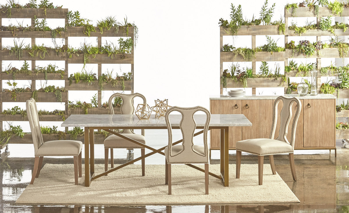 Carrera Dining Table in White Carrera Marble, Brushed Gold from Essentials For Living - Luna Furniture