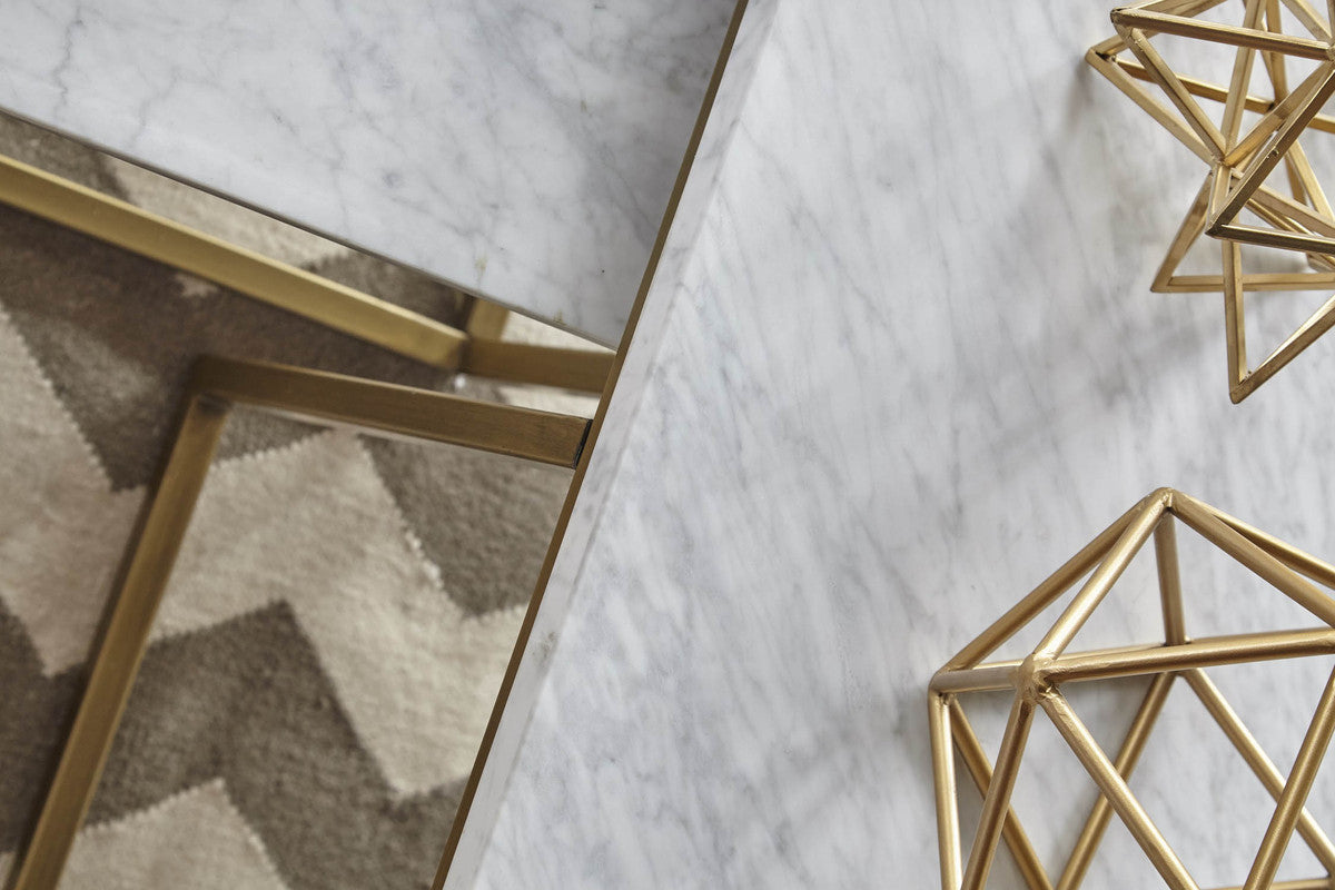 Carrera Nesting Coffee Table in White Carrera Marble, Brushed Gold from Essentials For Living - Luna Furniture