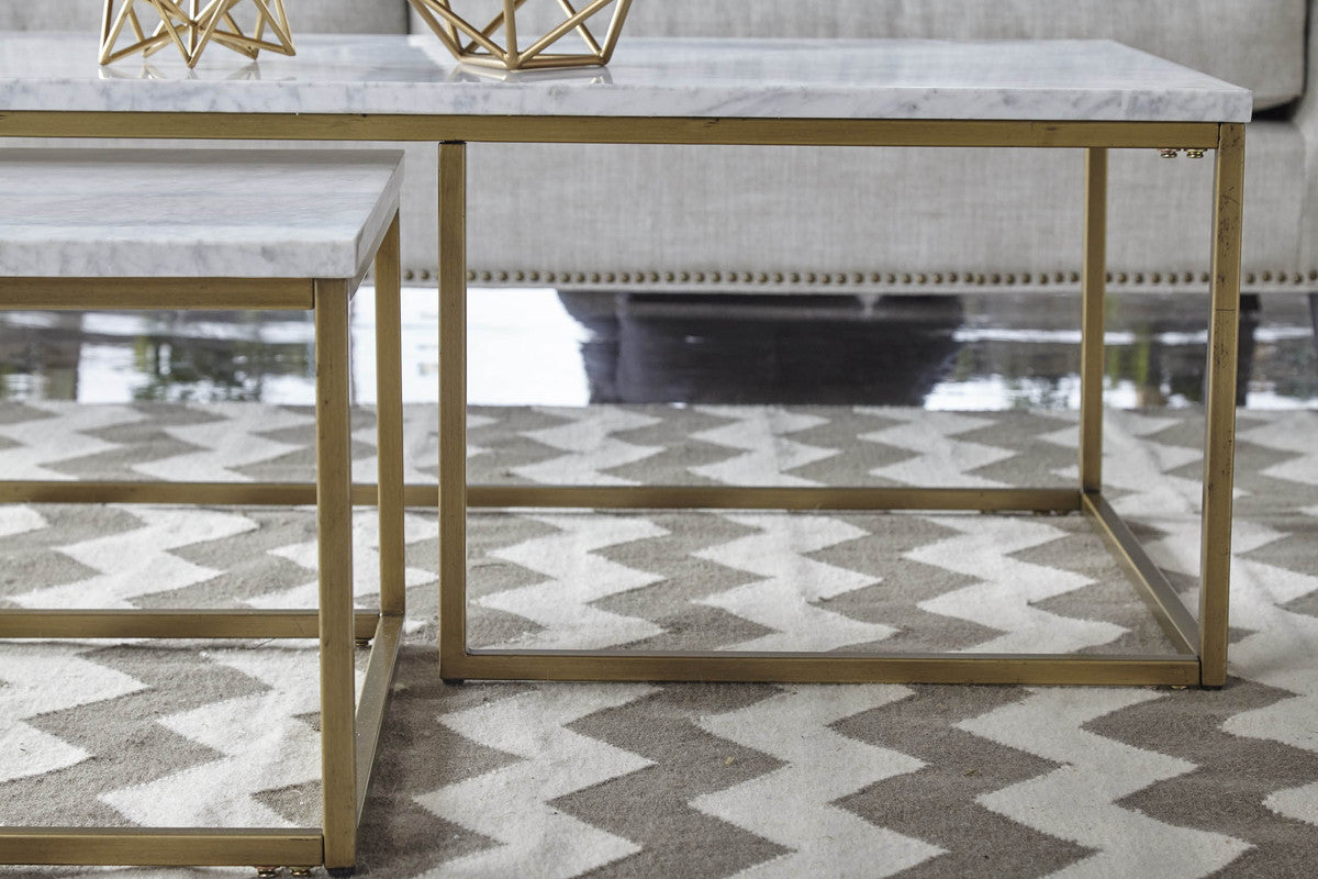 Carrera Nesting Coffee Table in White Carrera Marble, Brushed Gold from Essentials For Living - Luna Furniture