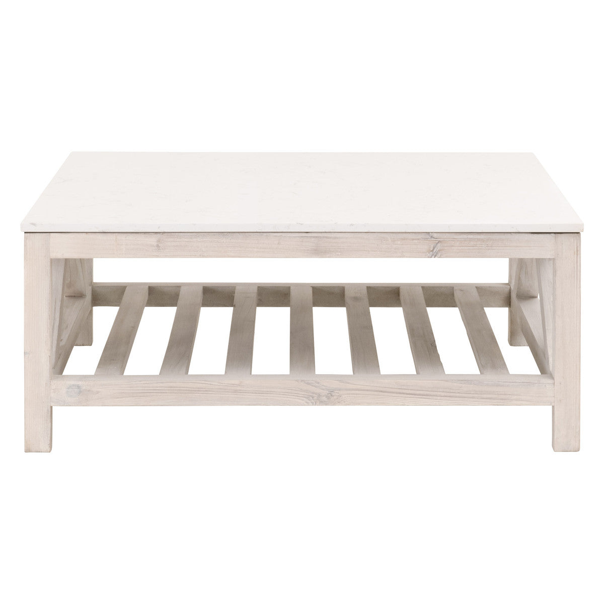 Spruce Square Coffee Table in White Wash Pine, White Quartz from Essentials For Living - Luna Furniture