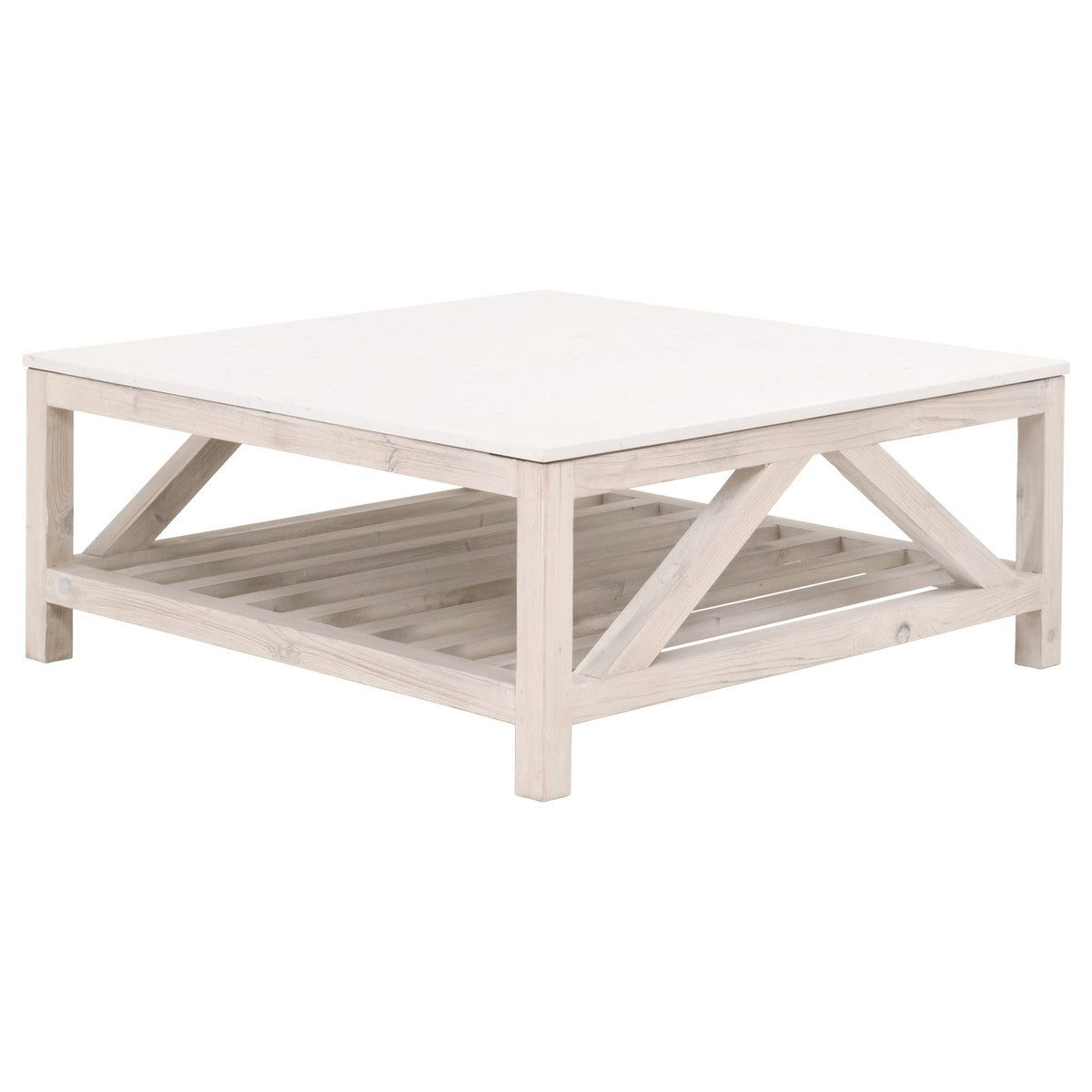 Spruce Square Coffee Table in White Wash Pine, White Quartz from Essentials For Living - Luna Furniture