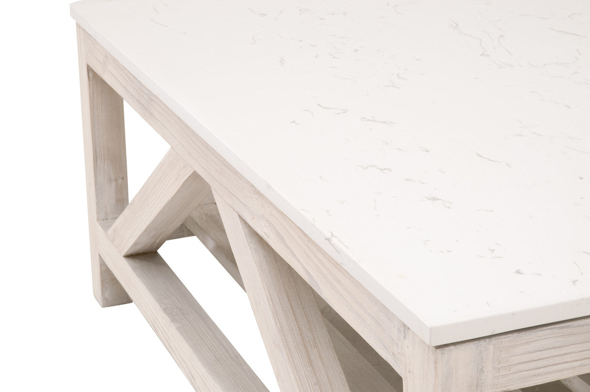 Spruce Square Coffee Table in White Wash Pine, White Quartz from Essentials For Living - Luna Furniture