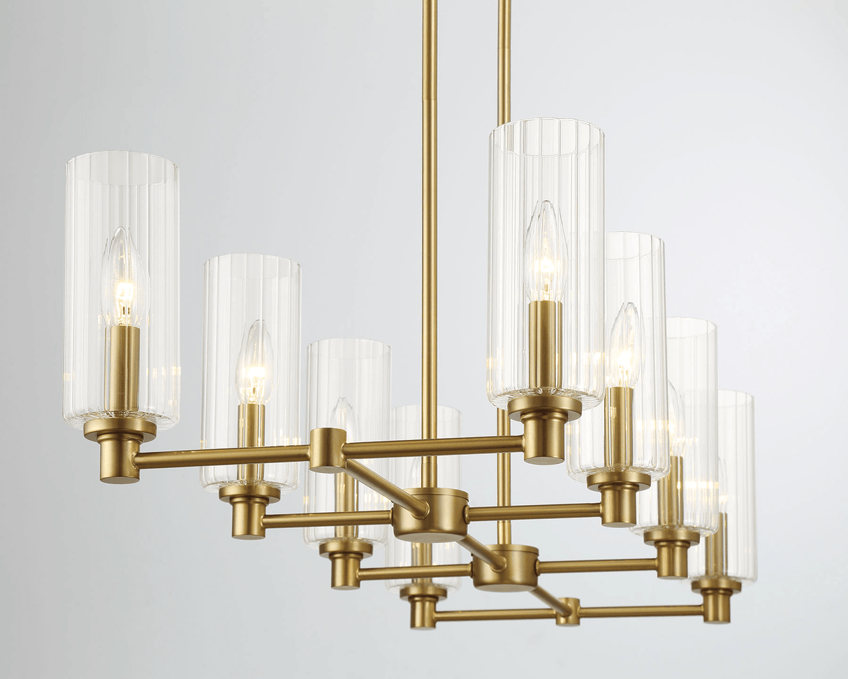 Willow Eight Lights Island With Clear Ribbed Glass Pendant Lamp - Satin Brass from Midinmod - Luna Furniture
