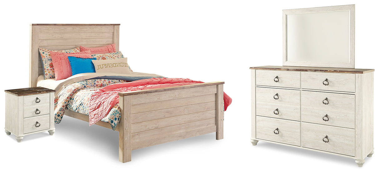 Willowton Full Panel Bed, Dresser, Mirror, Chest and Nightstand from Ashley - Luna Furniture