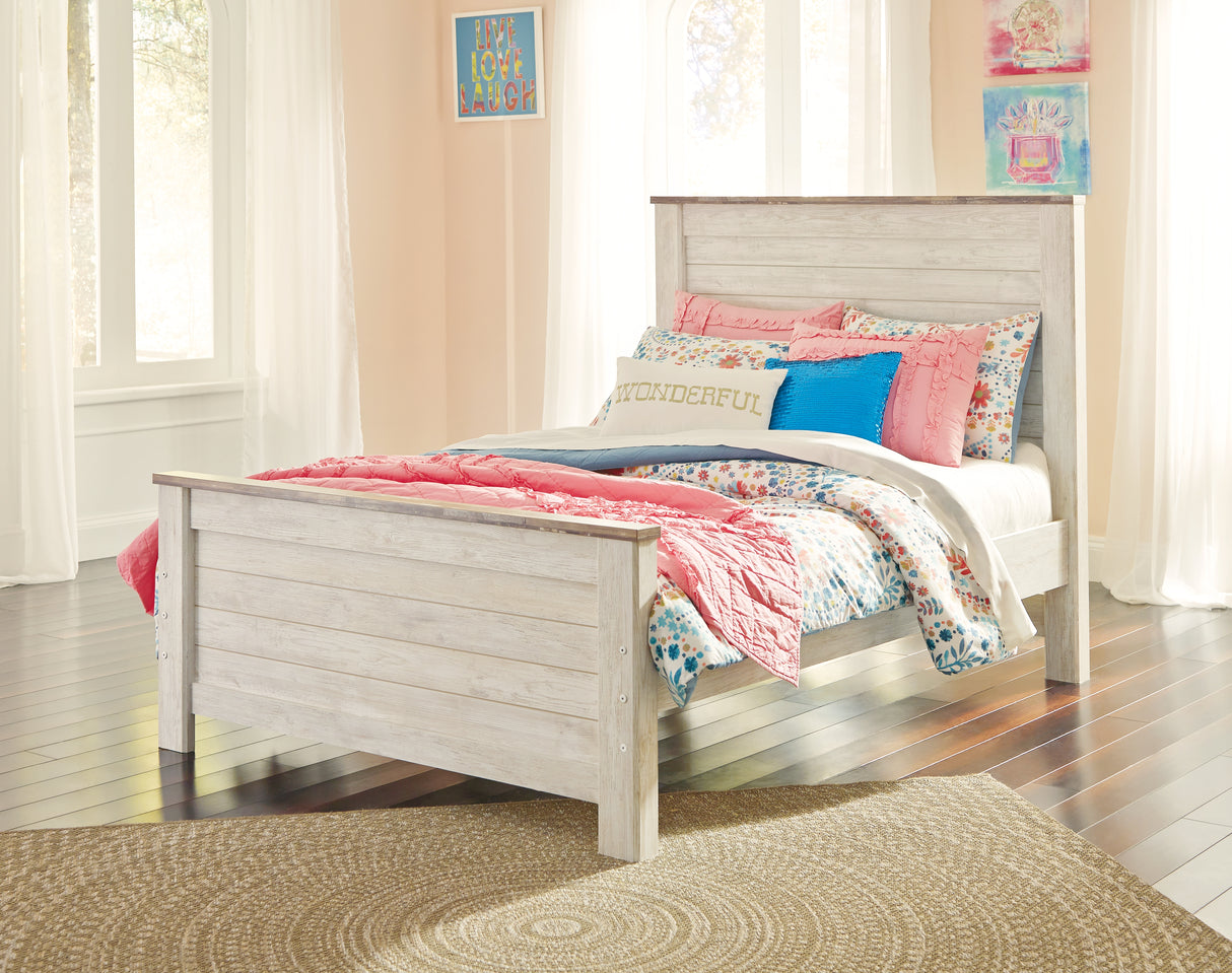 Willowton Full Panel Bed with Nightstand in Whitewash from Ashley - Luna Furniture